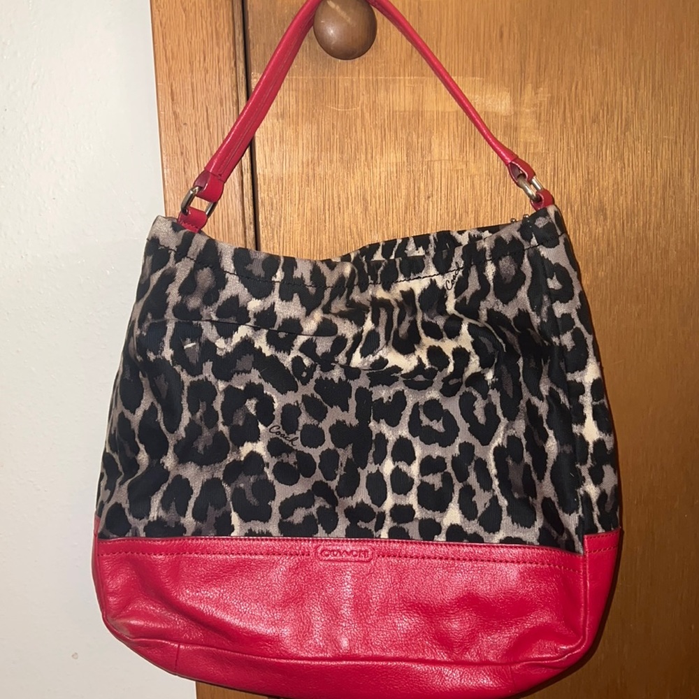 Coach purse Red with Leopard Print